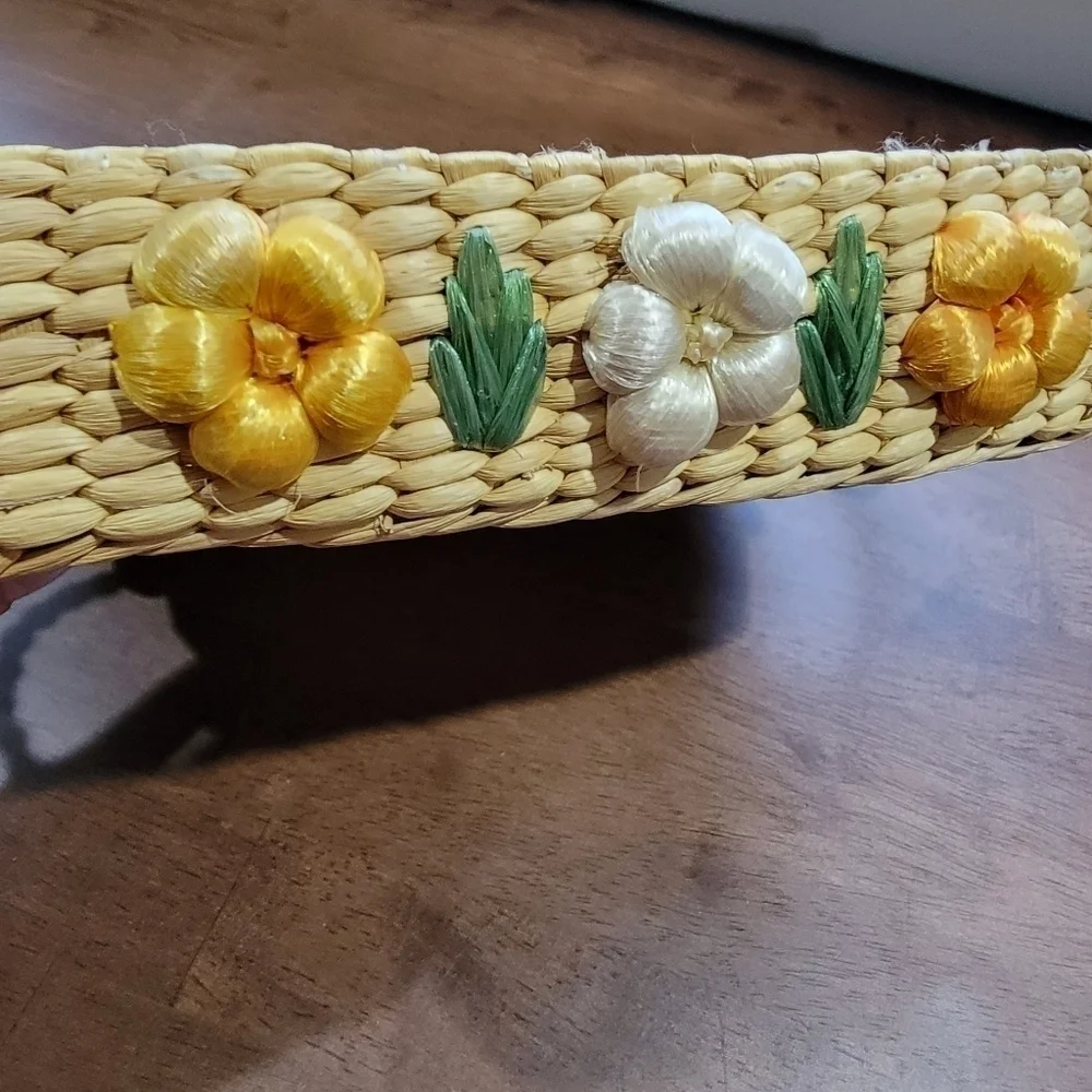 Vintage Basket with flowers and Jute Handles for serving Spring Easter Brunch